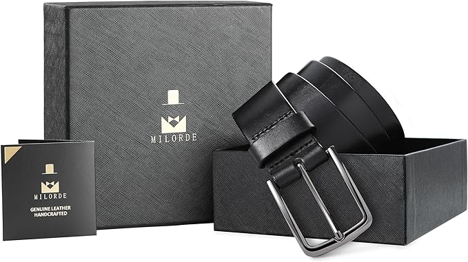MILORDE Men's Genuine Leather Dress Belt, Handmade, 100% Cow Leather, Fashion & Classic Designs for Work Business and Casual