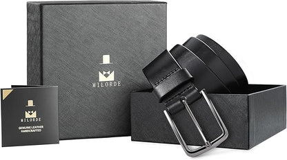 MILORDE Men's Genuine Leather Dress Belt, Handmade, 100% Cow Leather, Fashion & Classic Designs for Work Business and Casual