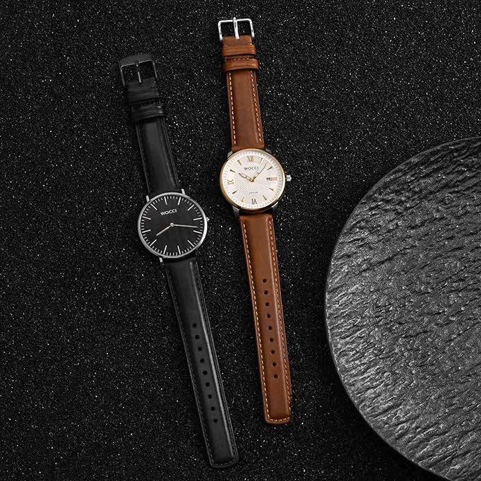 WOCCI Quick Release Watch Band, Distressed Genuine Leather, Stainless Steel Buckle, Strap Width 18mm 19mm 20mm 22mm 24mm