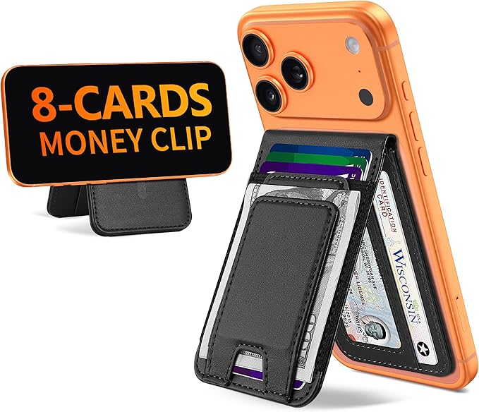 TopMade for MagSafe Wallet with Money Clip, Strongest Magnetic Card Holder for iPhone 17/16/15/14/13/12 Series, for iPhone Wallet with Adjustable Stand, ID Window, RFID Blocking, Black