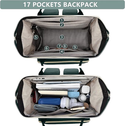 Laptop Backpack Women Work Bag: 15.6 inch Work Bookbag with USB Charging Port Large Travel Backpack Purse for College Nurse Casual Daypack for Teacher Professional Computer Backpack Beige Dark Green