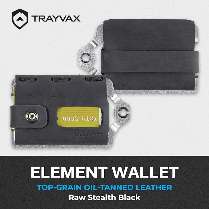 Trayvax Element Wallet, RFID Front Pocket Credit Card Holder with Money Clip, Minimalist Slim Leather Metal Wallet for Men and Women