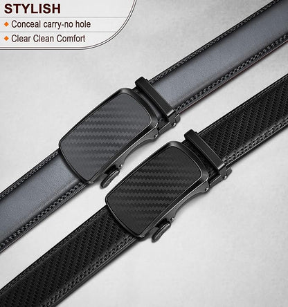 BULLIANT Men's Ratchet Belt 2 Pack-Click Leather Belt Adjustable for Men Gift 1 3/8-Cut for Perfect Fit