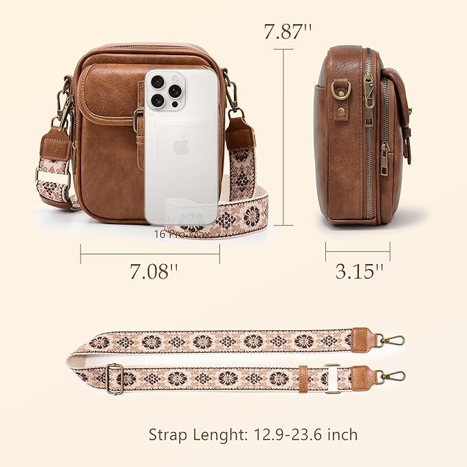 Small Messenger Bag Vegan Leather Crossbody Bag for Women Men, Vintage Cross Body Shoulder Purse with Card Slots