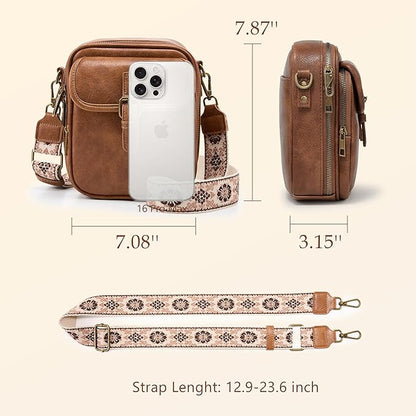 Small Messenger Bag Vegan Leather Crossbody Bag for Women Men, Vintage Cross Body Shoulder Purse with Card Slots