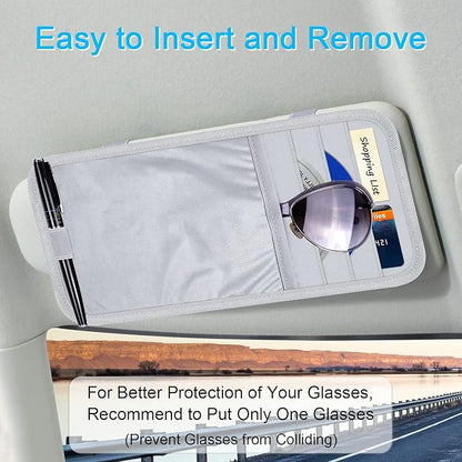 Car Sun Visor Organizer, Auto Storage Pouch with 3 CD Sleeves, Pen Holder, Strap & Pocket for Sunglass, Document, Card - Gray