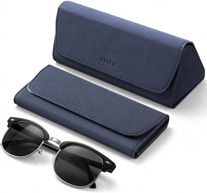 VULKIT Glasses Case, Foldable & Portable Design, Leather Hard Shell Folding Eyeglass Holder for Mens Womens