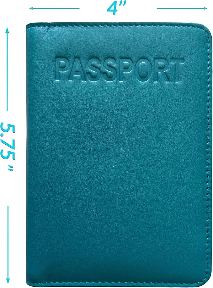 Teal Basic Genuine Leather RFID Passport Cover