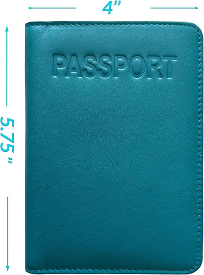 Teal Basic Genuine Leather RFID Passport Cover