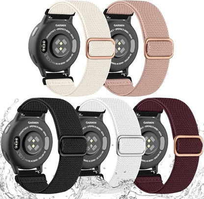 20mm Stretchy Watch Band Compatible with Garmin Vivoactive 5 6 Watch Bands,Quick Release Water-Resistant Nylon Elastic Strap for Vivoactive 3/Venu Sq/Sq 2/Sq Music, Forerunner 245/165/55/570 Women Men