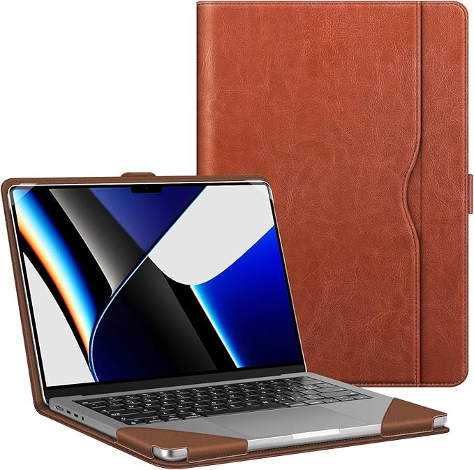 Fintie Sleeve Case for MacBook Pro 14 Inch A3427 A3426 A3434 A3401 A3185 A3112 A2992 A2918 A2779 A2442 (2026-2021), PU Leather Folio Cover for MacBook Pro 14" M5/M4/M3/M2/M1, Brown