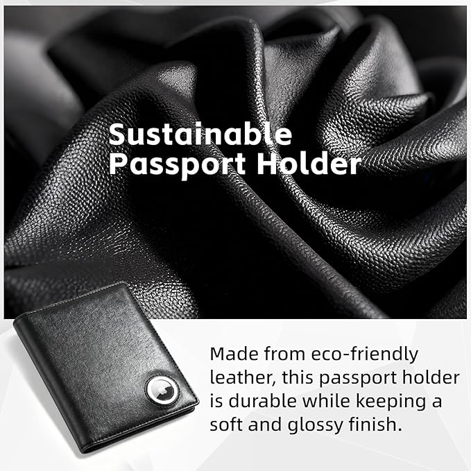 Leather Passport Wallet with AirTag Slot — RFID Passport Holder for Travel Men, Slim Travel Wallet with Card, Cash & Ticket Slots