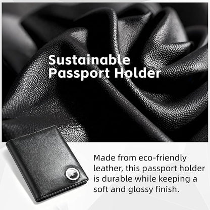 Leather Passport Wallet with AirTag Slot — RFID Passport Holder for Travel Men, Slim Travel Wallet with Card, Cash & Ticket Slots