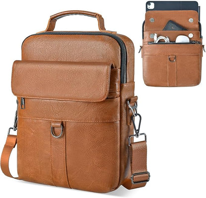 12.9-13 Inch iPad Carrying Leather Bag for 2026 2025 13 inch iPad Air M4 M3 & iPad Pro M4 M5 with Magic Keyboard, iPad Pro 12.9, Travel Shoulder Sleeve Case, Brown