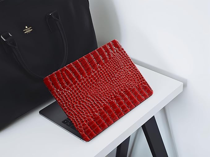 KEROM Compatible for Crocodile MacBook Pro 13 Inch Case 2026 2022-2016 M2 M1 A2338 A2289 A2251 A2159 A1989 A1706 A1708, Textured Aligator Skin Snakeskin PU Leather Hardshell & Keyboard Cover, Burgandy