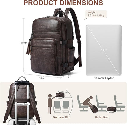 Shrrie Laptop Backpack for Women,Vegan Leather Backpack Work Computer Backpacks fits 16" Laptop,Water Resistant Teacher Nurse Casual Daypack for Weekender Camping Travel,Two-toned Coffee