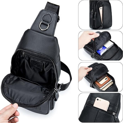 LUKZIJAES Genuine Leather Sling Bag for Men