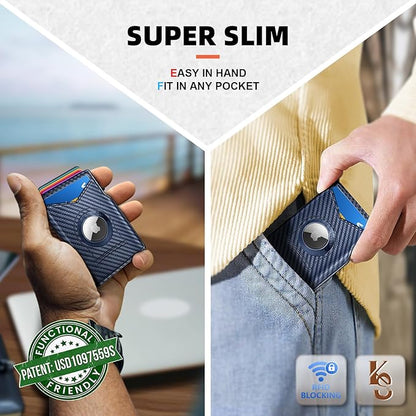 KEMISANT Airtag Wallet Men Gift,Mens Slim Front Pocket Wallet Money Clip Standard or Apple Airtag Use 3.8"×2.8"×0.9"