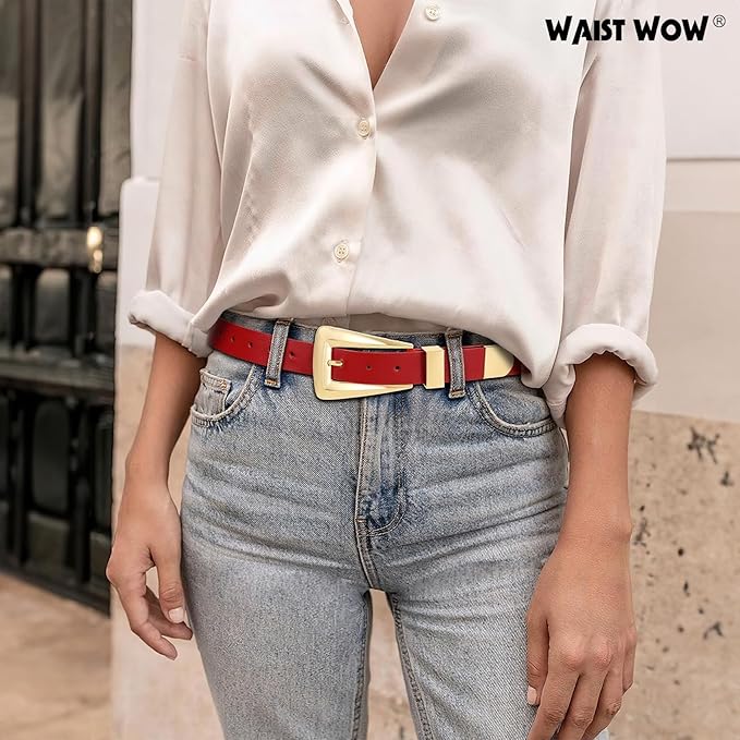 Women's Leather Belts for Jeans Pants Fashion Leather Waist Belt Ladies Dress Belts with Gold/Silver Buckle