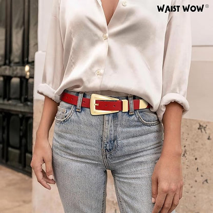 Women's Leather Belts for Jeans Pants Fashion Leather Waist Belt Ladies Dress Belts with Gold/Silver Buckle