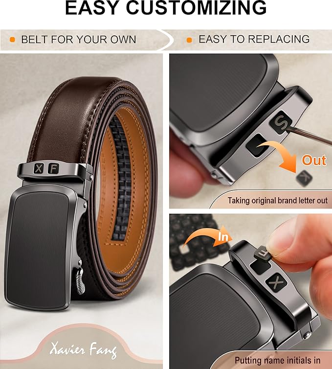 KEMISANT Belt Men, Sliding Ratchet Belt Genuine Leather For Gift Mens Dress Pants Oxfords,Size Adjustable