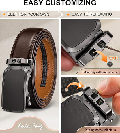 KEMISANT Belt Men, Sliding Ratchet Belt Genuine Leather For Gift Mens Dress Pants Oxfords,Size Adjustable