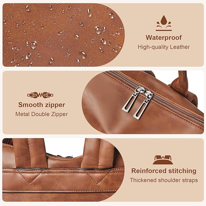 Shrrie Laptop Backpack for Women 15.6 inch,Travel Leather Backpack Purse Nurse Teacher Carry on Backpack Computer Bag,Professional Water-Resistant College Business Work Casual Daypack,Brown