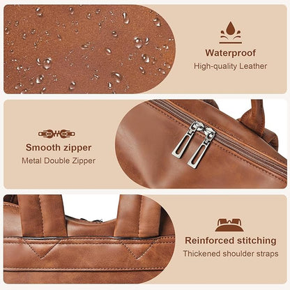 Shrrie Laptop Backpack for Women 15.6 inch,Travel Leather Backpack Purse Nurse Teacher Carry on Backpack Computer Bag,Professional Water-Resistant College Business Work Casual Daypack,Brown