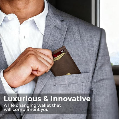 Zitahli Genuine Leather Wallet for Men 12 Card Slim Mens Wallets Bifold RFID Blocking with Money Clip & ID Window Thin Minimalist Card Holder Wallet with Gift Box