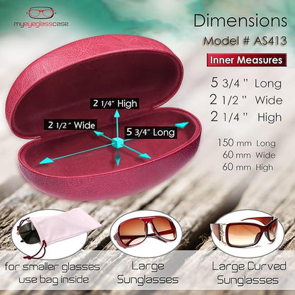MyEyeglassCase® Large Hard Sunglasses Case | fits Large curved Sunglasses, with microfiber bag and cleaning cloth