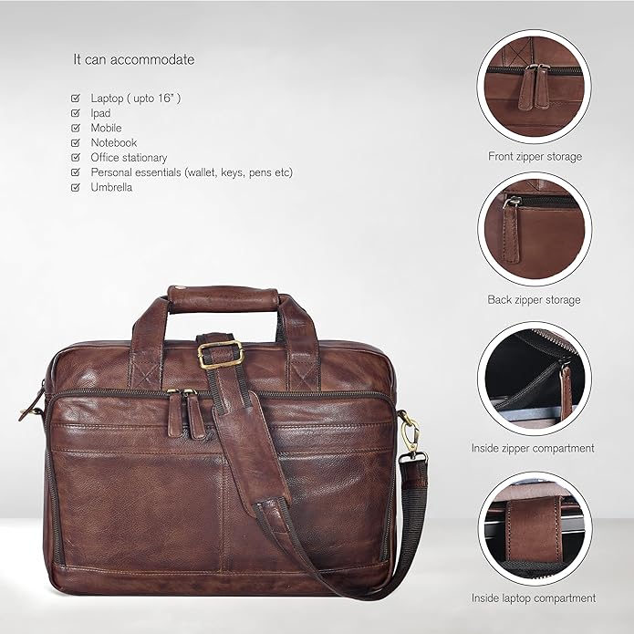 Oak Leathers Leather Messenger Bag for Men and Women - Laptop Briefcase Bag For College, Office, Adjustable Shoulder Strap