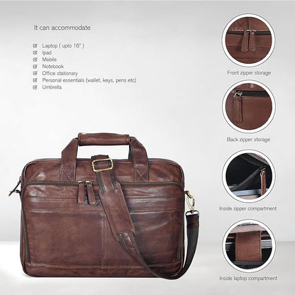 Oak Leathers Leather Messenger Bag for Men and Women - Laptop Briefcase Bag For College, Office, Adjustable Shoulder Strap