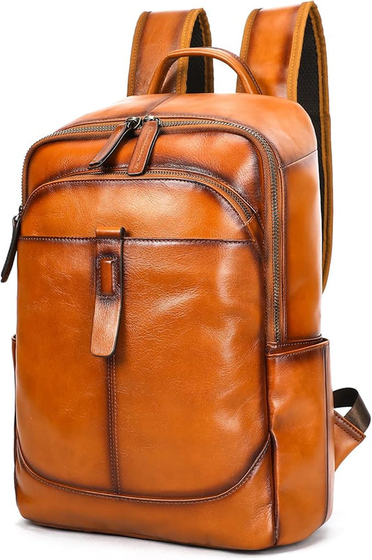 NIUCUNZH Genuine Leather Backpack for Men Travel Daypack Women College School Computer Bag for 15inch Laptop Business (brown)