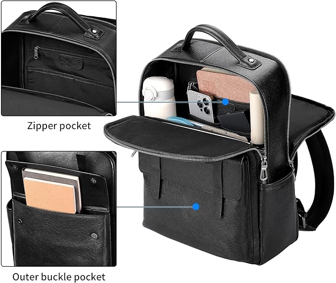 Colins Keirs Men's Black Leather Backpack for Work Travel, Durable Genuine Leather Laptop Backpack with 15.6-inch Computer Compartment, Stylish Professional Designer