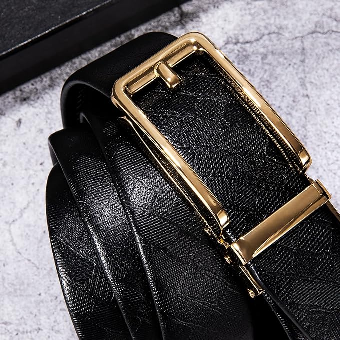 Dubulle Men's Ratchet Belt Gold/Black/Red/Green/Blue/White Automatic Buckle Business Casual Belt Gift - Adjustable Fit