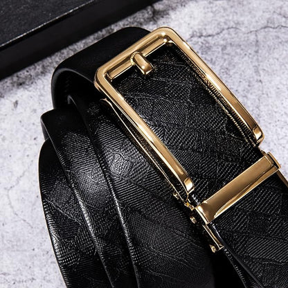 Dubulle Men's Ratchet Belt Gold/Black/Red/Green/Blue/White Automatic Buckle Business Casual Belt Gift - Adjustable Fit