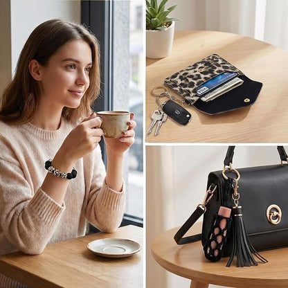 BIHRTC Silicone Key Ring Bracelets Wristlet Keychain Wallet with Net Chapstick Holder for Women