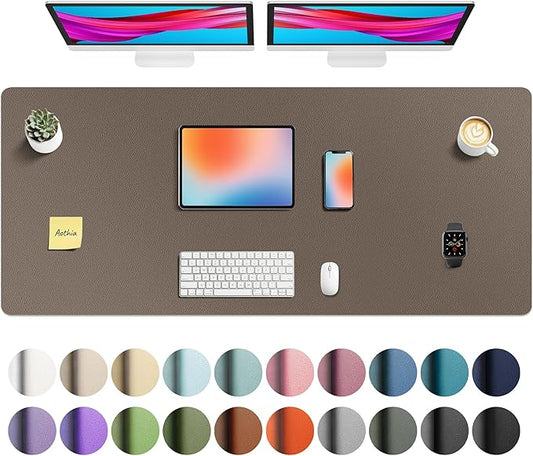 Aothia Faux Leather Desk Mat - Large Mouse Pad, Non-Slip PU Leather Blotter, Waterproof Writing Surface for Office and Home (Coffee 55" x 24")