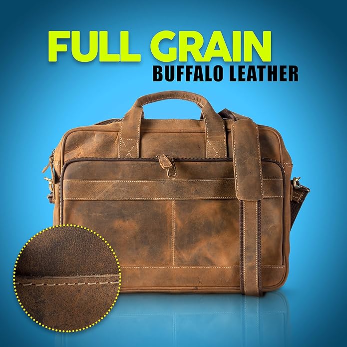 KomalC 16 Inch Leather briefcases Laptop Messenger Bags for Men and Women Best Office Satchel Bag