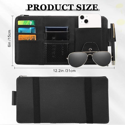 Boao 2 Packs Car Sun Visor Organizer, Sunglasses Holders for Car Sun Visor PU Auto Interior Accessories Storage Travel Document Holder with Multi Pocket (Black, Gray, 12.2 x 6.1 Inches)