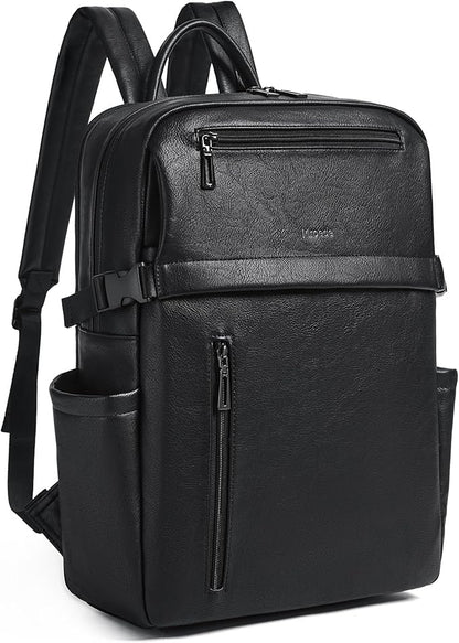 Leather Laptop Backpack for Women, 15.6 Inch Laptop Travel Backpack Purse Large Capacity Computer Bag, Casual Daypack Nurse Bag College Bookbag for School, Black
