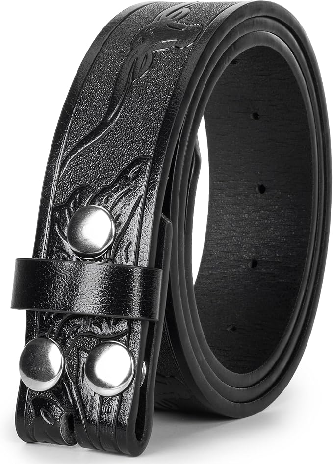 IZUS Vintage Western Belt Strap without Buckle Longhorn-Bull-Embossed Cowboy Belt for Women Men 1-1/2" Wide PU Leather Strap