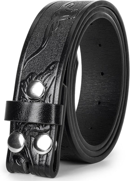 IZUS Vintage Western Belt Strap without Buckle Longhorn-Bull-Embossed Cowboy Belt for Women Men 1-1/2" Wide PU Leather Strap