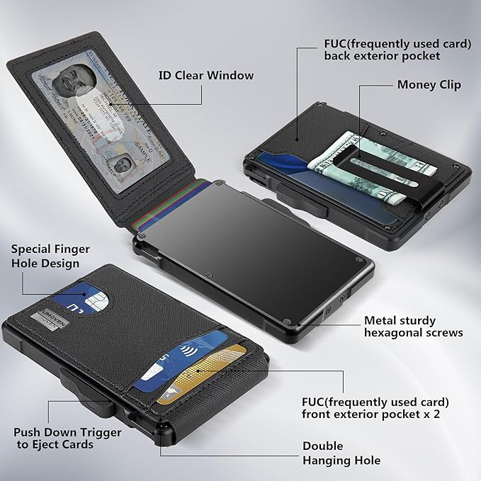 umoven Wallet for Men - with Money Clip Slim Leather Slots Credit Card Holder RFID Blocking Bifold Minimalist Wallet (Gravel Black)