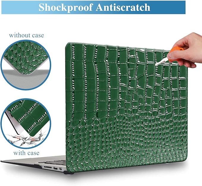 KEROM Compatible for Crocodile MacBook Pro 13 Inch Case 2026 2022-2016 M2 M1 A2338 A2289 A2251 A2159 A1989 A1706 A1708, Textured Aligator Skin Snakeskin PU Leather Case & Keyboard Cover, Emerald Green