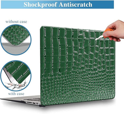 KEROM Compatible for Crocodile MacBook Pro 13 Inch Case 2026 2022-2016 M2 M1 A2338 A2289 A2251 A2159 A1989 A1706 A1708, Textured Aligator Skin Snakeskin PU Leather Case & Keyboard Cover, Emerald Green