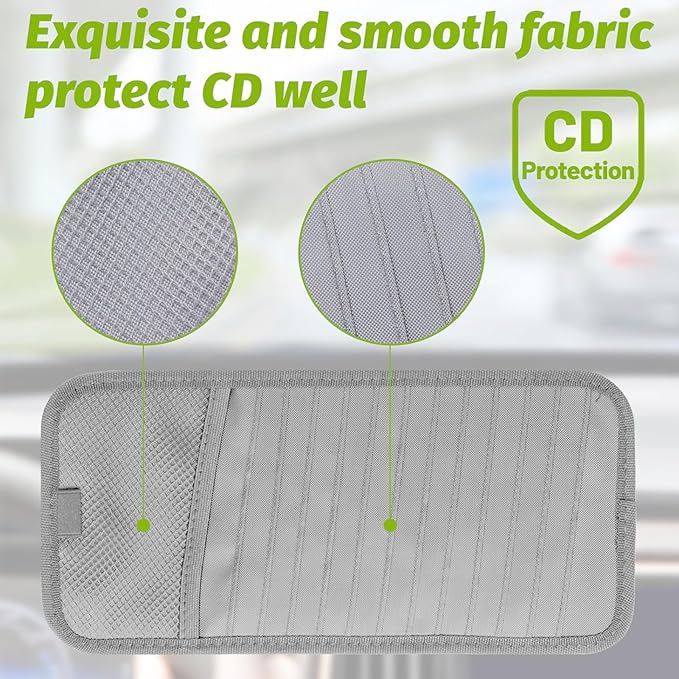 Car CD & DVD Holder - Large Capacity CD Visor Case, Vehicle Visor Storage Organizer with 12 Disc Sleeves, 1 Mesh Pocket 1 Pen Holder and & Elastic Band (Grey)