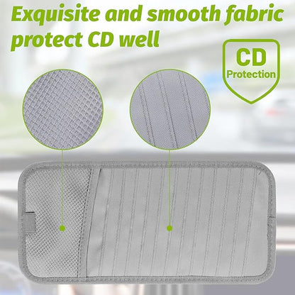 Car CD & DVD Holder - Large Capacity CD Visor Case, Vehicle Visor Storage Organizer with 12 Disc Sleeves, 1 Mesh Pocket 1 Pen Holder and & Elastic Band (Grey)