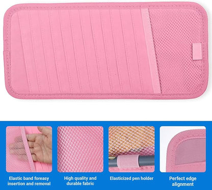 TIESOME CD Case Holder for Car, DVD Vehicle Visor Storage Organizer Large Capacity CD Visor Case Car Sun Visor Organizer with 12 DVD Storage Sleeves 1 Mesh Pocket 1 Pen Holder and Elastic Strap(Pink)