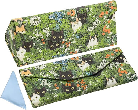 Foldable Glasses Case, Magnetic PU Leahter Sunglasses Case, Cute Hard Shell Folding Eyeglass Cases for Women Kids